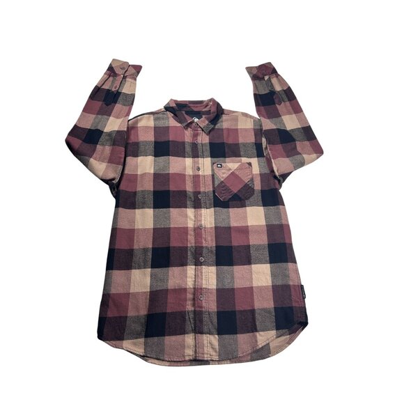 Quiksilver Plaid Flannel Button-Up Shirt Men's Small Long Sleeve NEW - Picture 3 of 8